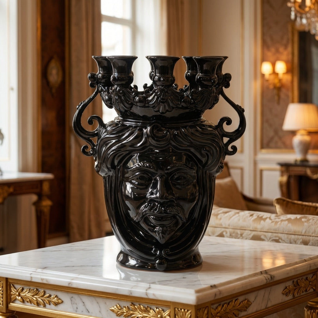 testa-porta-candele-h-40-black-line-uomo-sespressione-ceramiche-di-caltagirone-sofia-1 - Moorish Head